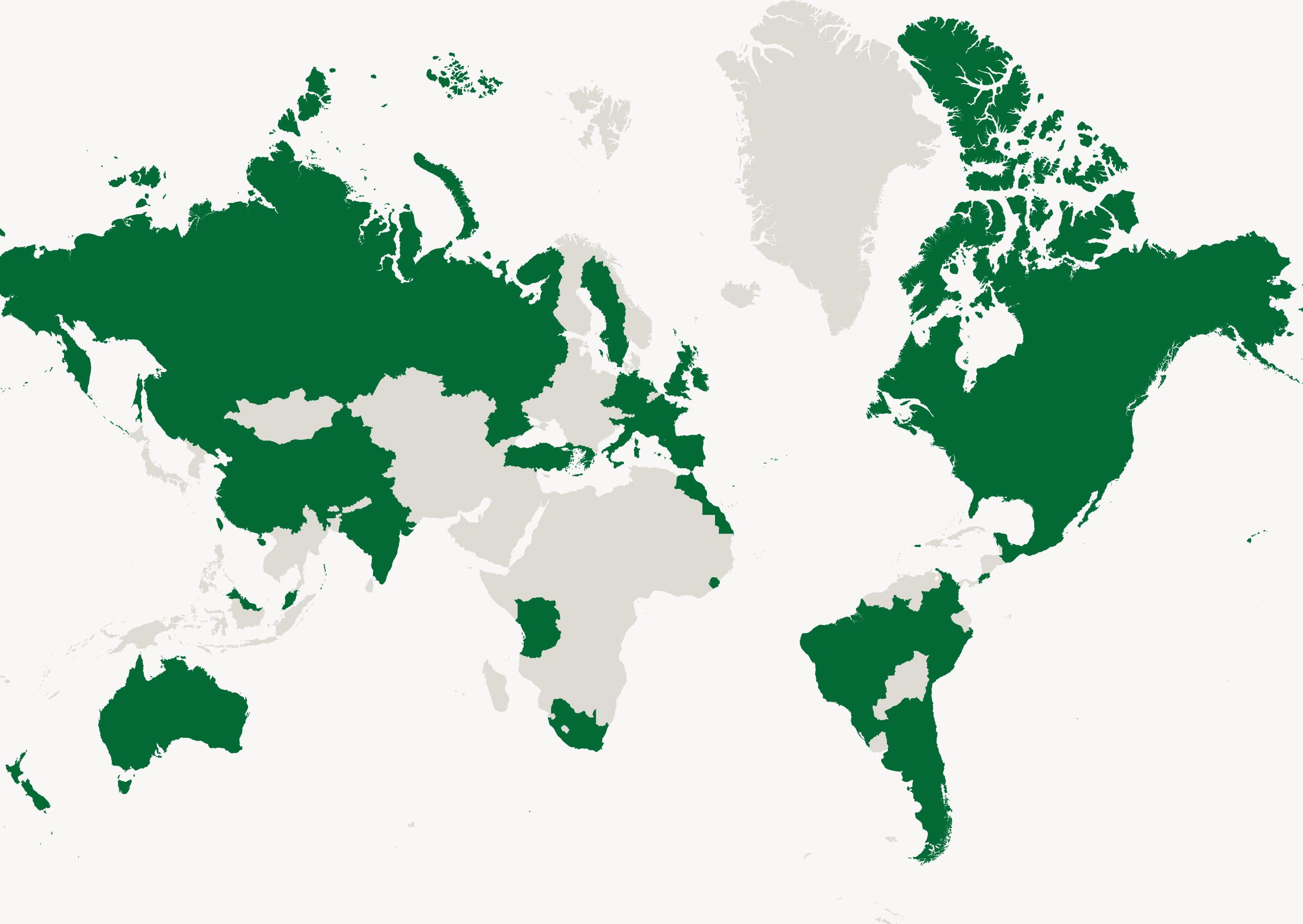 map view of Arbor Day Foundation's international community planting partners